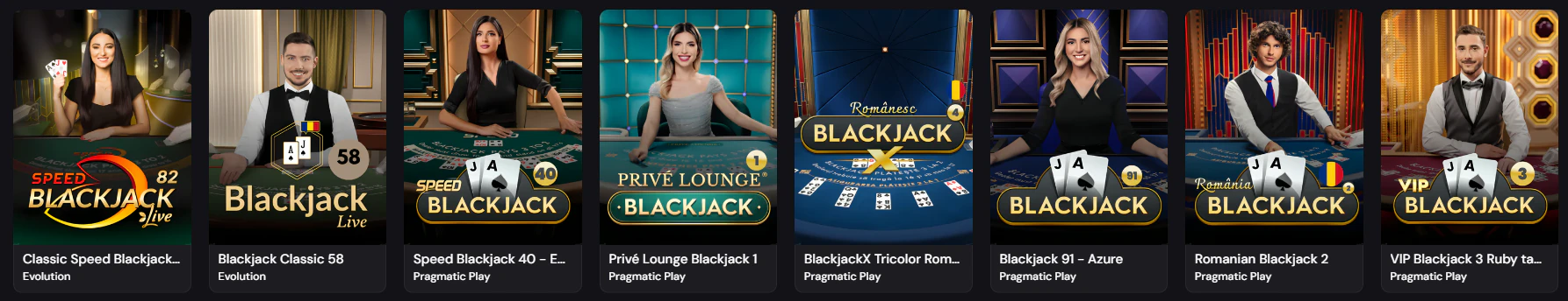 Sección de juegos de casino y mesas con crupier en vivo de Jocker Casino